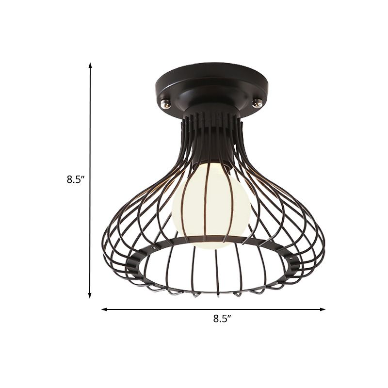 Gekooide metalen plafondlamp met cilinder/traanvormige kap Industrieel 1 lichtgang Semi-inbouwlamp in zwart