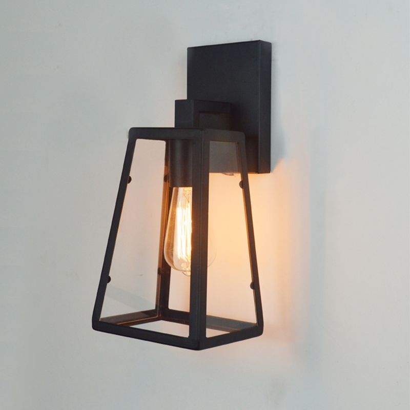 Trapezoid transparant glazen wandlicht vintage 1 kop gang wandmontage lamp in zwart