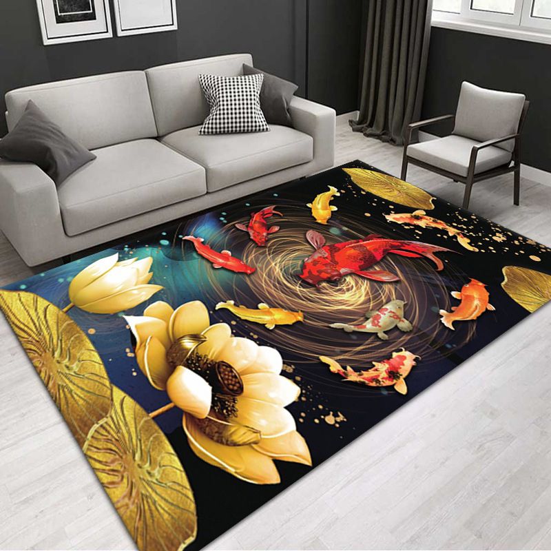 Luxury Gold Rug Polyester Graphic Indoor Rug Washable Rug for Drawing Room