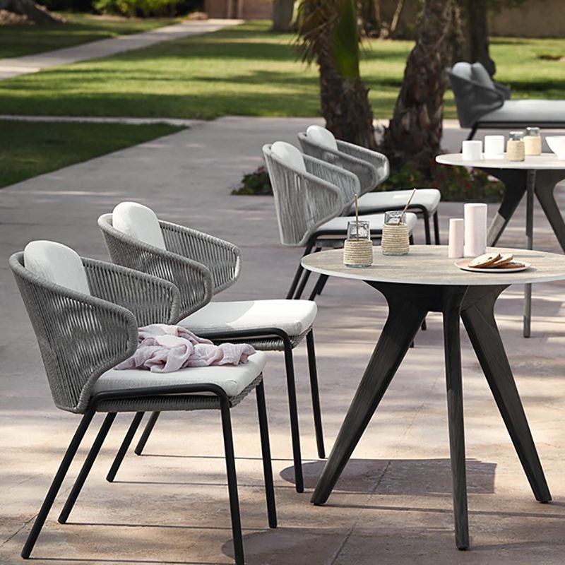 Tropical Outdoor Chair in Gray Rattan Dining Armchair Outdoors Dining Chair