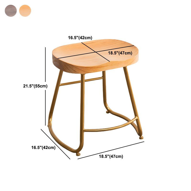 Modern Armless Backless Counter Stool Iron Kitchen Bar Stool with Pedal and Wooden Seat