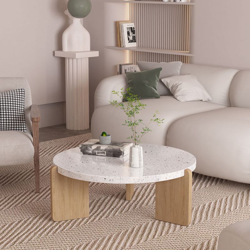 14"H Contemporary Coffee Table 3 Legs Round White Coffee Cocktail Table