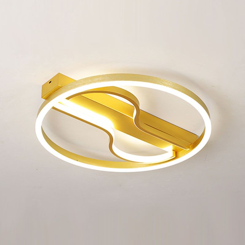 16"/19.5" W Modernist Swirl Ceiling Lamp Aluminum Bedroom LED Flush Mount Lighting in Gold with Round Frame, Warm/White Light