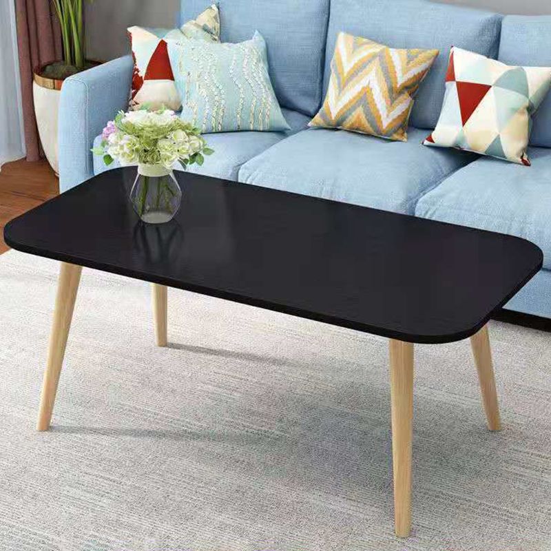 Contemporary Wooden Coffee Table with 4 Natural Legs and Rectangle Top
