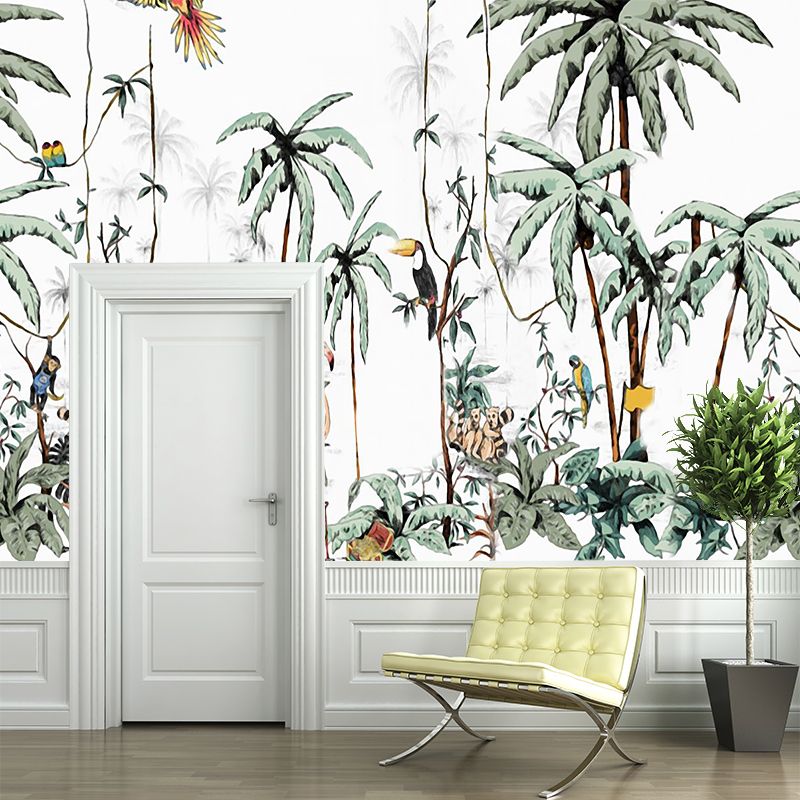 Personalized Illustration Tropix Murals with Flamingo in the Jungle Pattern in Green