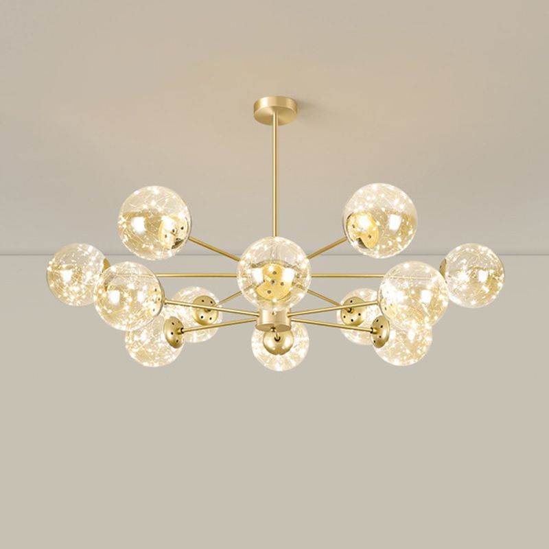 Radial LED Chandelier Light Contemporary Metallic Living Room Pendant Light with Globe Clear Glass Shade in Gold