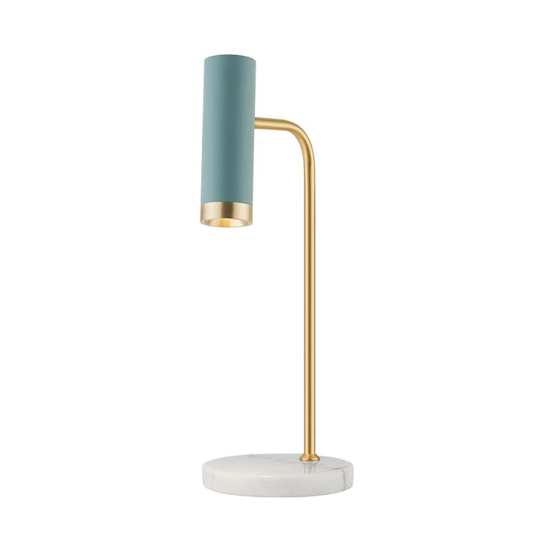 White/Blue Tube Night Lamp Minimalism 1-Light Marble LED Nightstand Light with Metal Shade for Living Room