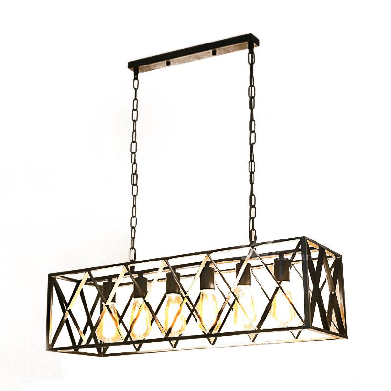 Industrial Style Rectangle Island Pendants Metal Pendant Lights in Black for Dining Room