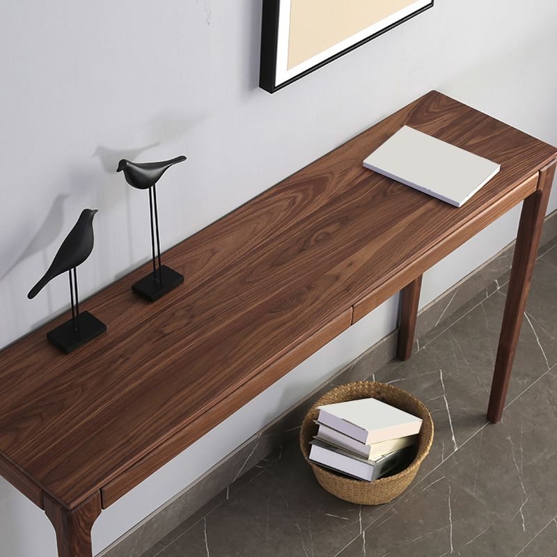 Mid-Century Modern Sofa Table 4 Legs Wood Rectangle Storage Walnut Console Table