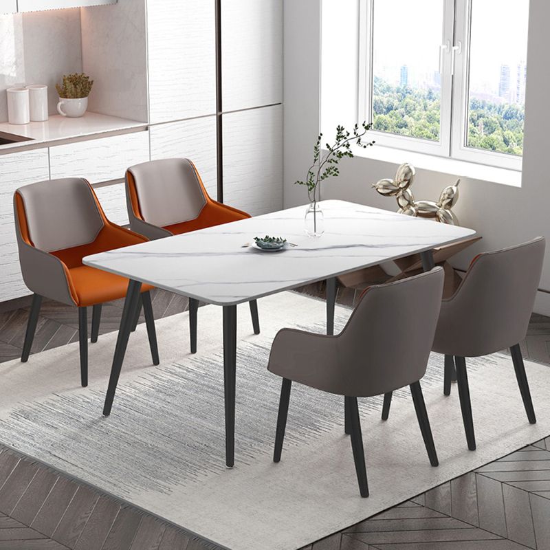 Sillones de comedor de cuero Sillas tapizadas con brazos con respaldo macizo y patas negras