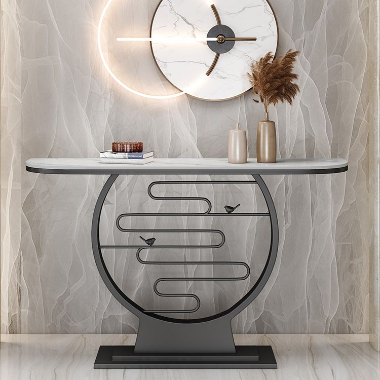 Modern & Contemporary Stone Console Sofa Table Half Moon Iron End Table for Hall