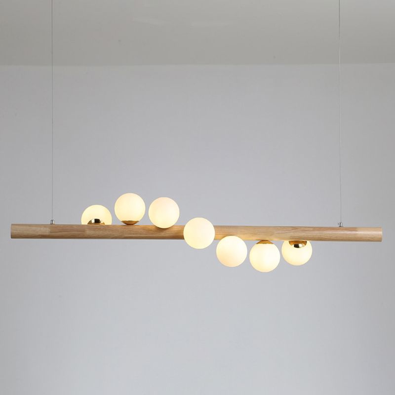 Ball Island Light Light Minimalist Cream Glass Restaurant Affermazione LED in legno