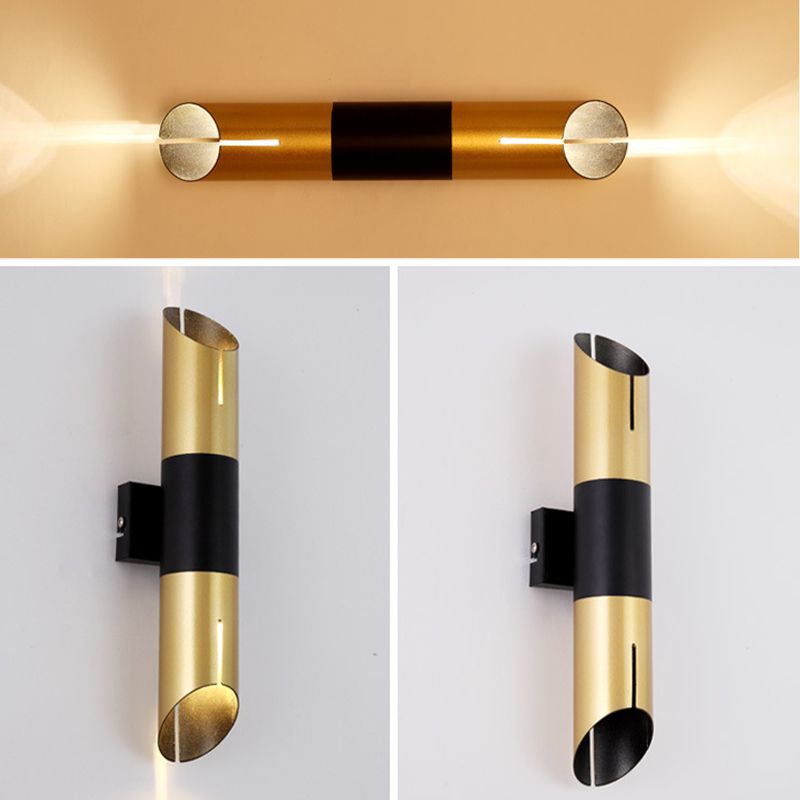 Lampada da parete a forma di tubo Metal postmoderno 1 lampadina nera e dorata Pronzo della parete