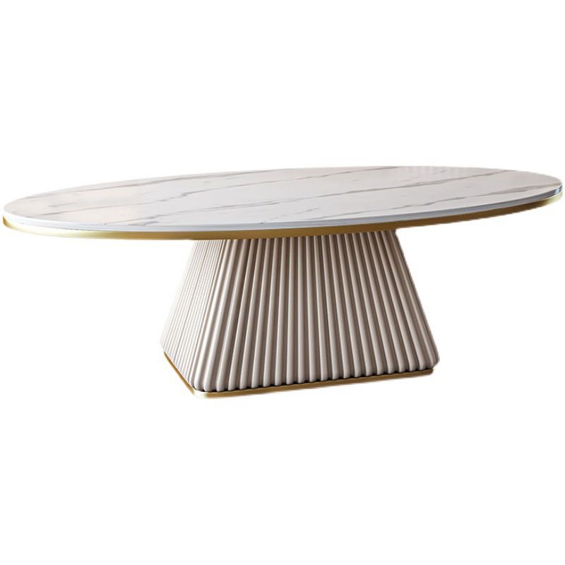 Oval Box Shaped Base Design Slate Table Glam Style Coffee Table
