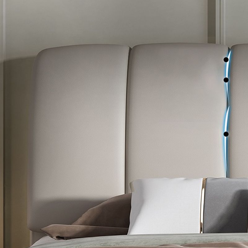 Faux Leather White Panel Bed Modern Standard Bed with Upholstered Headboard