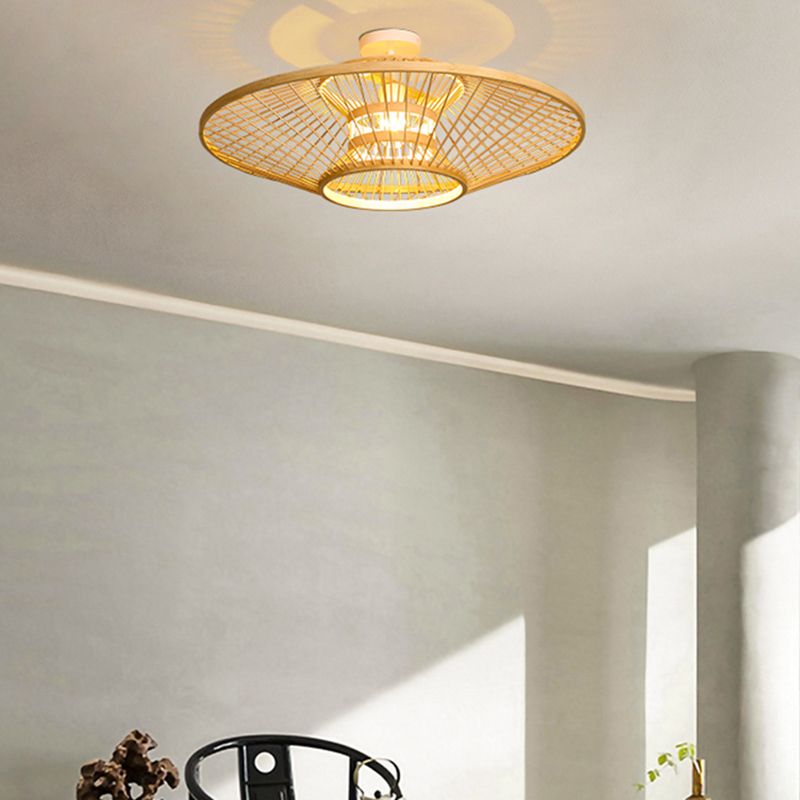 Untertasse Bamboo Deckenleuchte Asia Wohnzimmerdecke Licht in Beige
