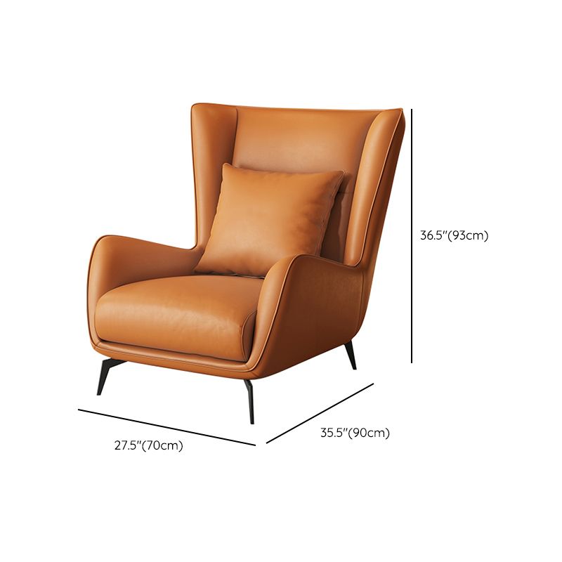 Mid-Century Modern Wingback Chair Orange Bonded Leather Wingback Chair