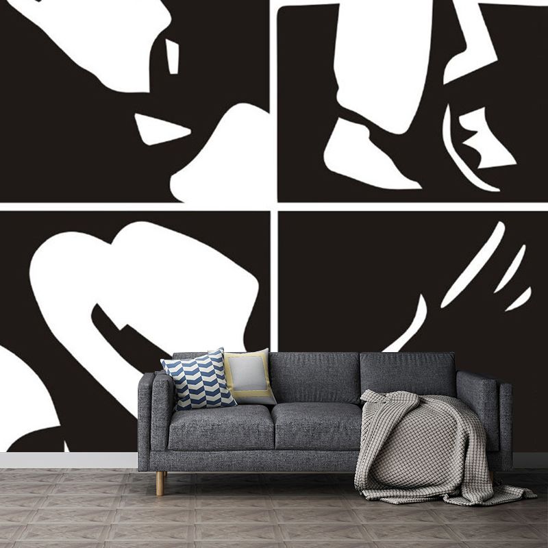 Black-White Mimes Element Murals Moisture-Resistant Modern Bedroom Wall Covering