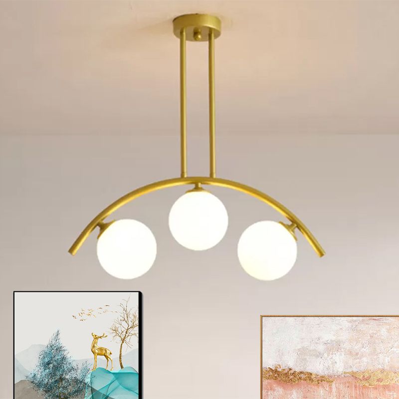 Pendente dell'isola postmoderno 3/5/7 light con luce piena di soffitto curvy in oro per ombra chiara/bianca per cucina