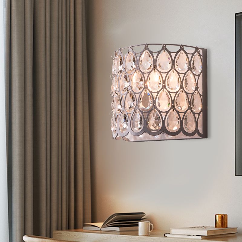Wit halfcilinder sconce platteland kristal 1 lichte slaapkamer muurverlichting armatuur
