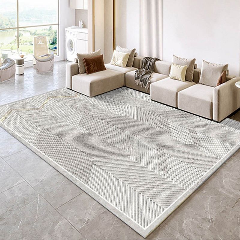 Grey Modern Rug Polyester Striola Area Rug Stain Resistant Rug for Living Room