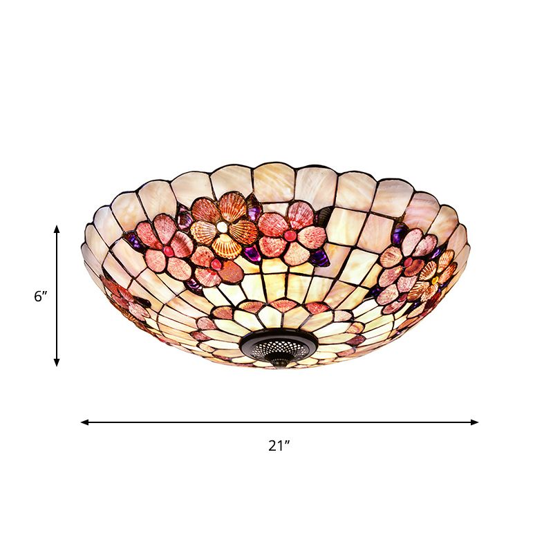 Plafonnier à motif pivoine, coquille Tiffany, 3/4 ampoules, plafonnier rose, 12"/16"/21" de diamètre