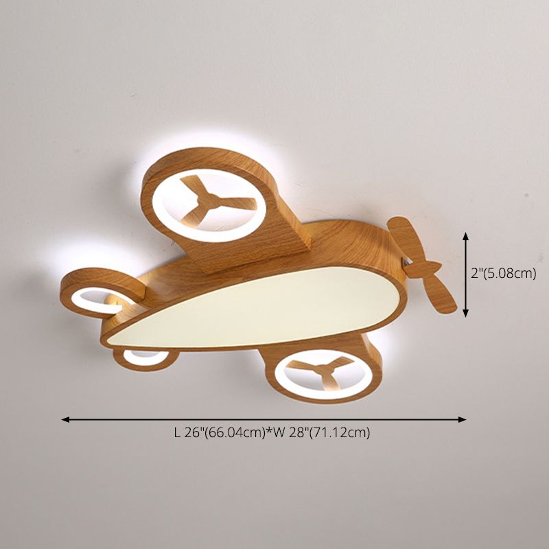 Wooden Airplane Shaped Ceiling Mount Light Cartoon LED Flush Light for Childrens Bedroom