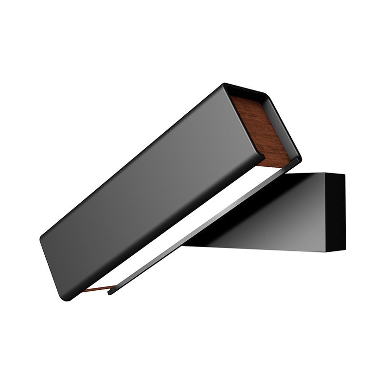 Rotatable Cuboidal LED Sconce Lamp Modern Aluminum Black/White-Wood Wall Mounted Lighting in Warm/White Light