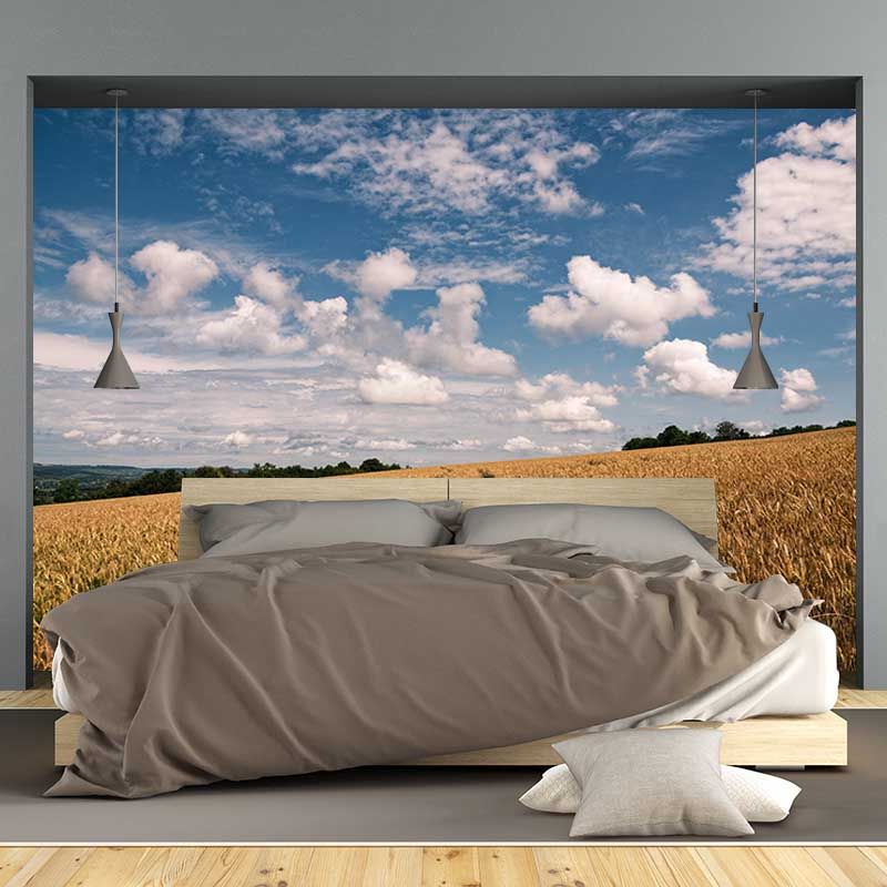 Wheat Field Mural Wallpaper Photography Horizontal Fabric Wall Decor for Home