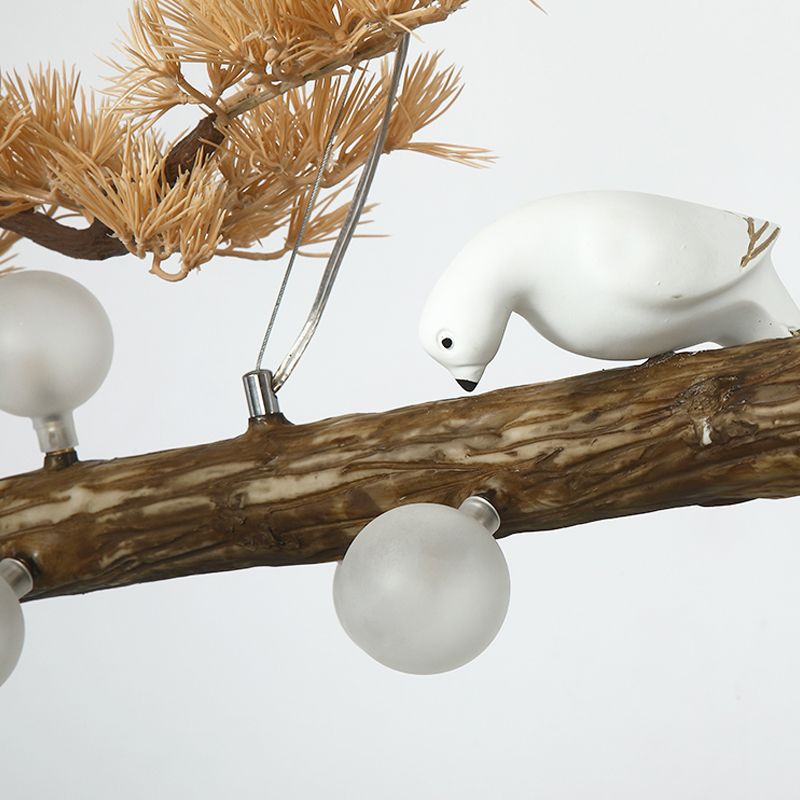 Modern Resin Island Light Fixture Stump Restaurant Hanging Lamp with White Glass Shade