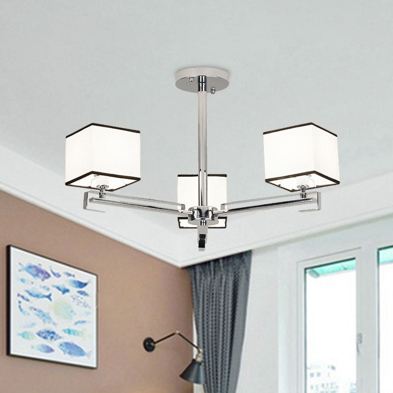 White 3/6/8 Lights Chandelier Light Classic Fabric Square Pendant Lamp for Living Room