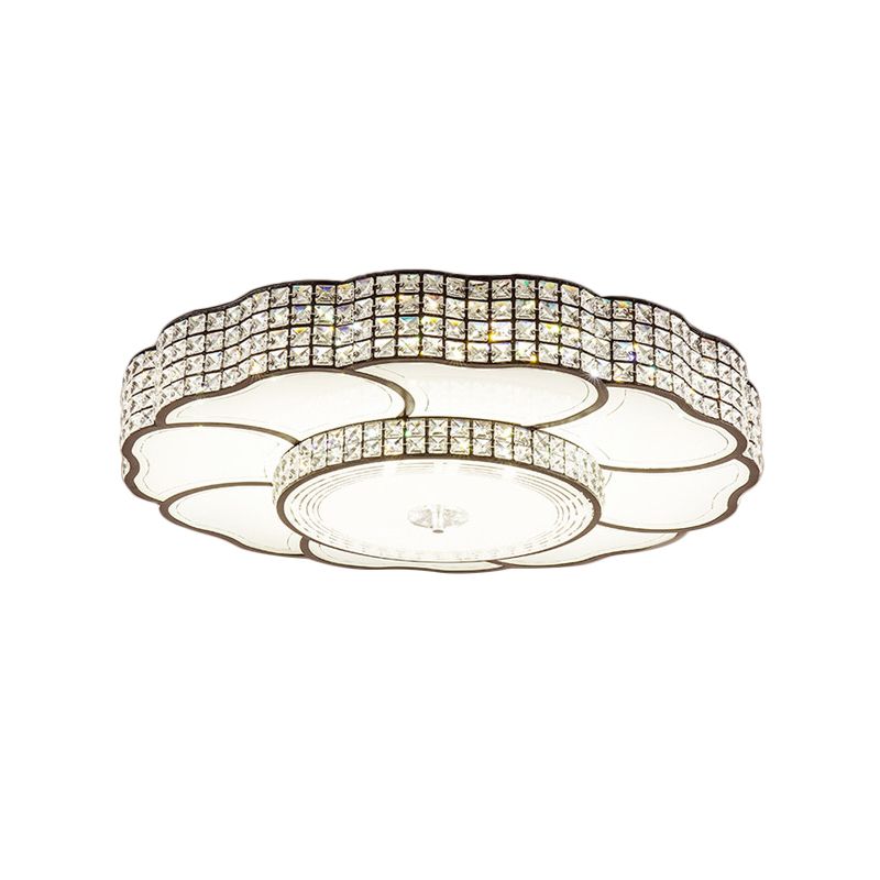 Flower Shape Bedroom Flush Mount Fixture Crystal Encrusted LED Contemporary Flush Lamp in Coffee