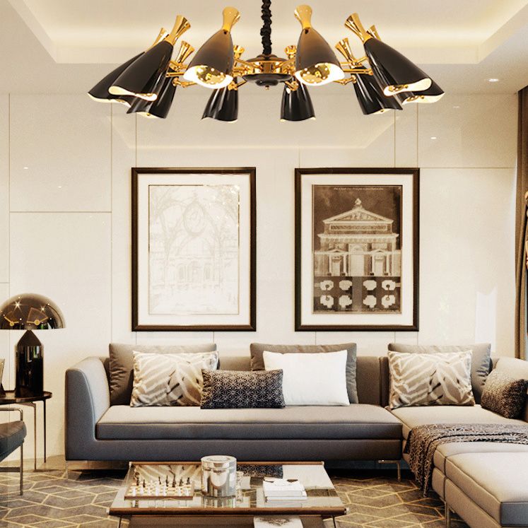 Trompeta negra colgante colgante de la lámpara de metal contemporánea accesorio de iluminación