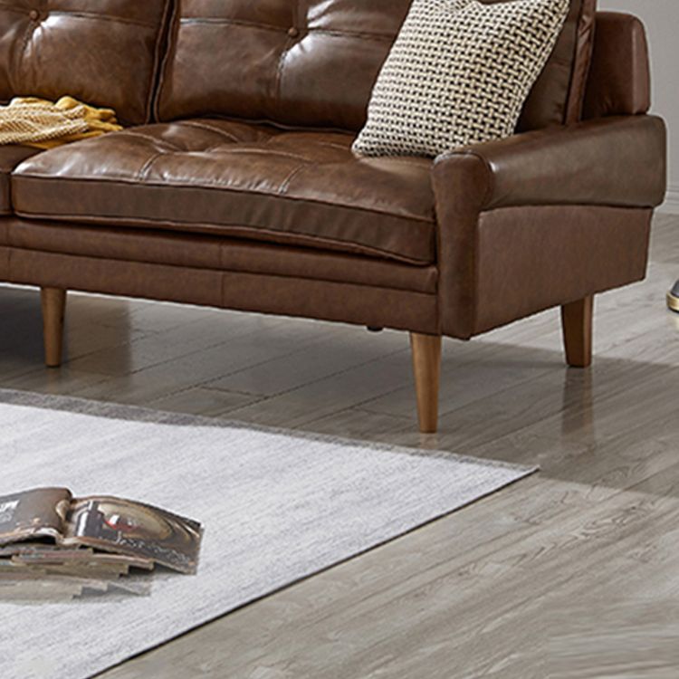 Solid Wood Round Arm Sofa Living Room Tufted Leather Sofa 32.28" H