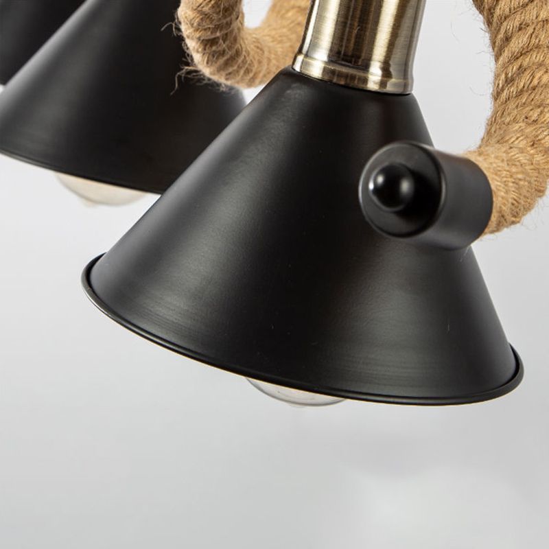 Rope industrial Natural Isla Ligera Black Metal Shade Island Colgante para café