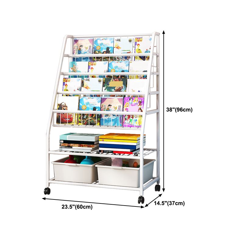 White Bookshelf Contemporary Style Bookcase for Study Room with Casters