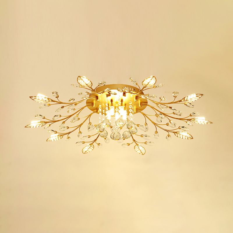 Gold Rami Soffitto Light Fixture Rustico Crystal Hallway LED Flush Montaggio Lampada
