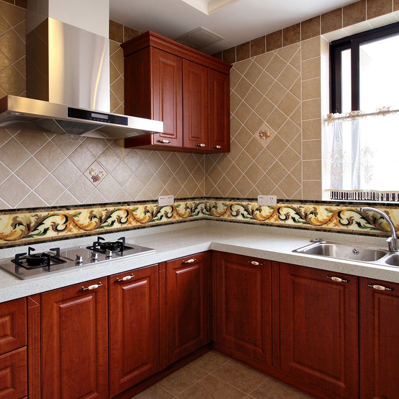 Retro Curved Vines Wallpaper Border Brown Kitchen Backsplash Adhesive Wall Decor, 16.5' x 4"