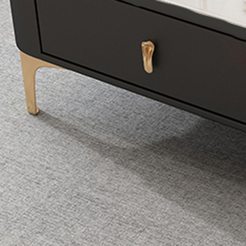 Glam Rectangle Stone Coffee Table Single 4 Legs Coffee Table with Storage Drawers