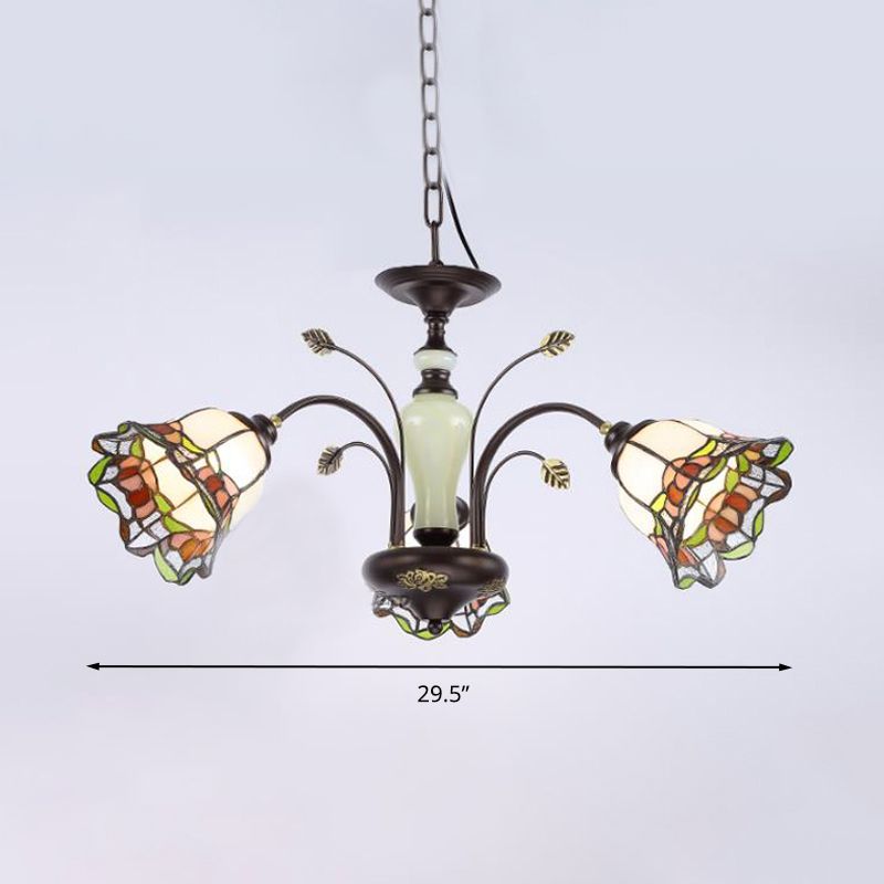Lampadario a pendente in bronzo in vetro art colorato floreale 3/6/8 luci in stile tiffany lampada appesa per camera da letto