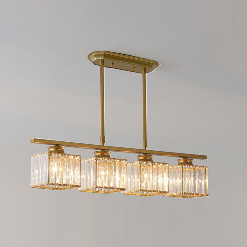 Modern Island Chandelier 4-Head Restaurant Pendant Lighting Fixtures with Crystal Shade