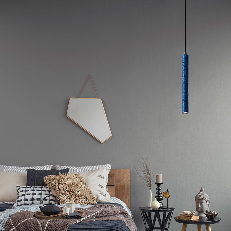 Tube Pendant Lighting Nordic Cement 1 Light Yellow/Blue/Green Hanging Ceiling Light, 12"/21.5"H