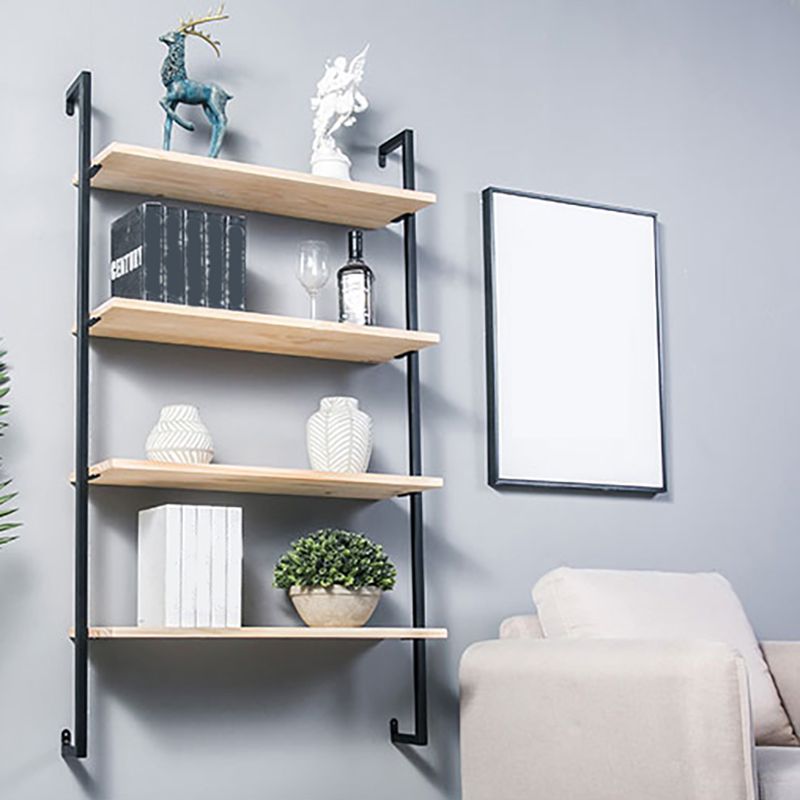 Contemporary Wall Unit Bookcase Metal Frame Pine Wood Shelf Bookshelf