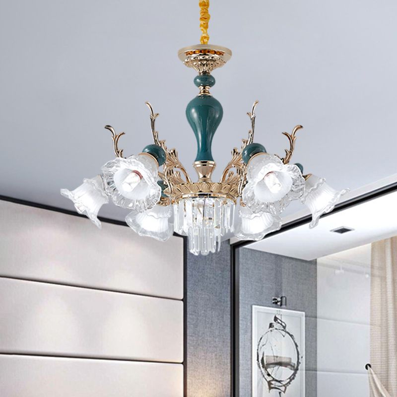 Bloom Opal-White Glass Down Hanging Chandelier Classic 6 Heads Living Room Hanglamp plafondlicht in groen