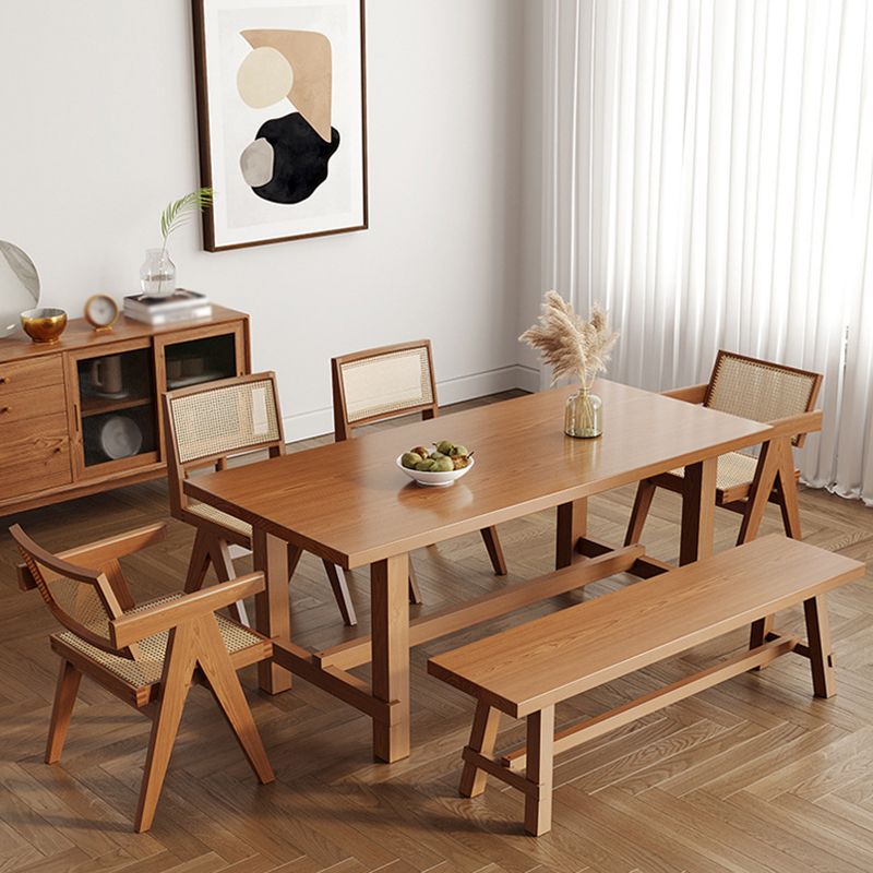 Mesa de comedor de madera sólida Mesa rectangular moderna con base de caballete