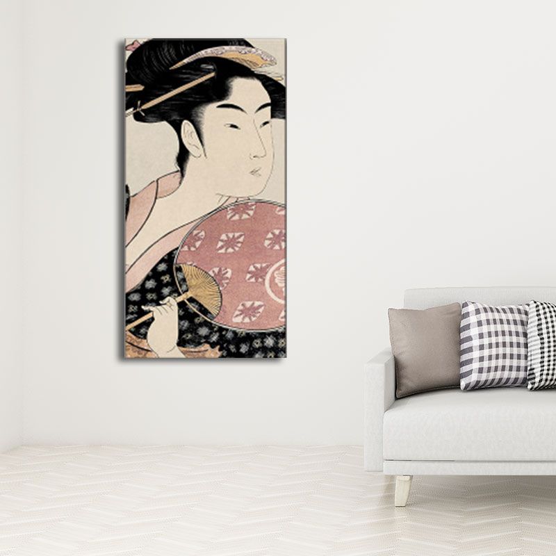Japanese Ukiyoe-E Woman Painting Canvas Textured Pastel Color Wall Art for Tearoom