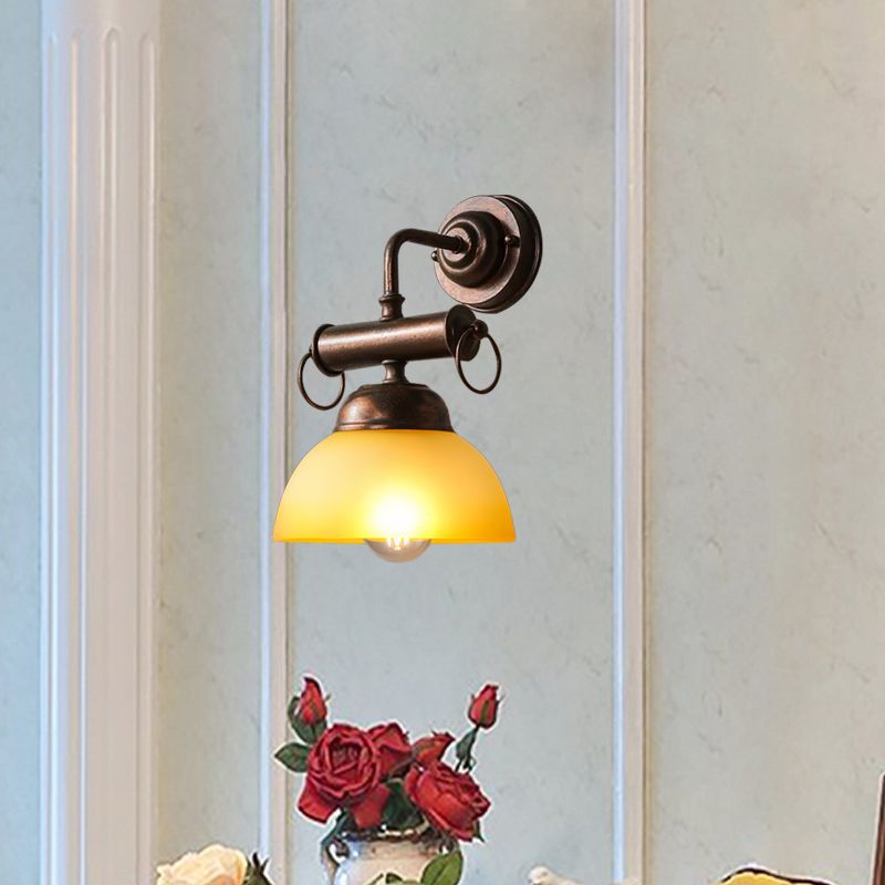 Bronze Bowl Wandleuchte leuchtendes Bauernhaus weiß/gelbes Glas 1 Kopf Restaurant Wandbeleuchtung