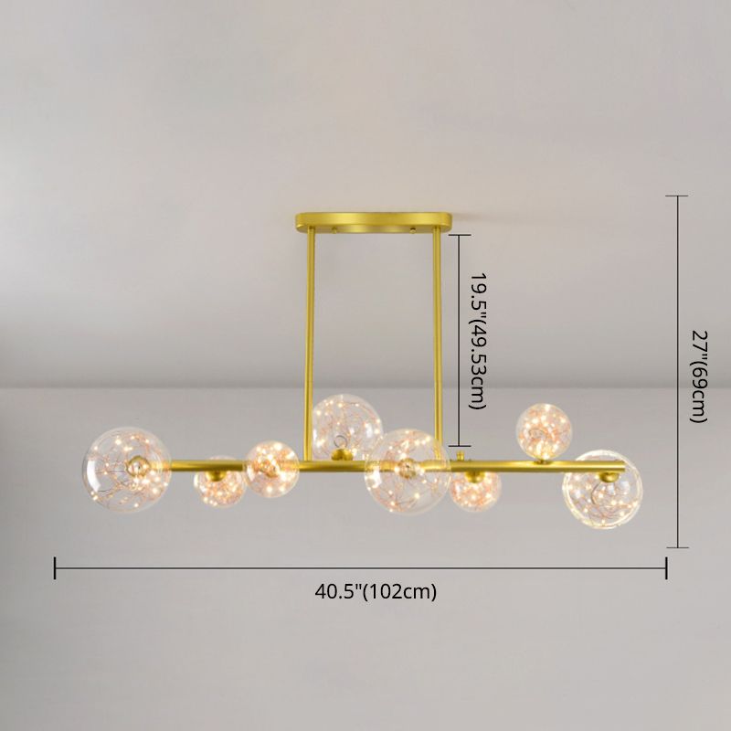 Mid-Century Gold Island Pendant Lighting Spherical Clear Glass Island Ceiling Light for Dining Table