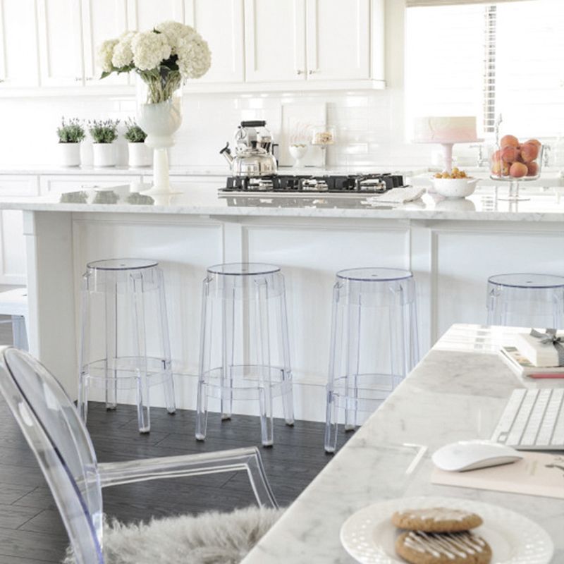 Taburete de barra de plástico transparente de estilo nórdico de 30 pulgadas para comedor para comedor