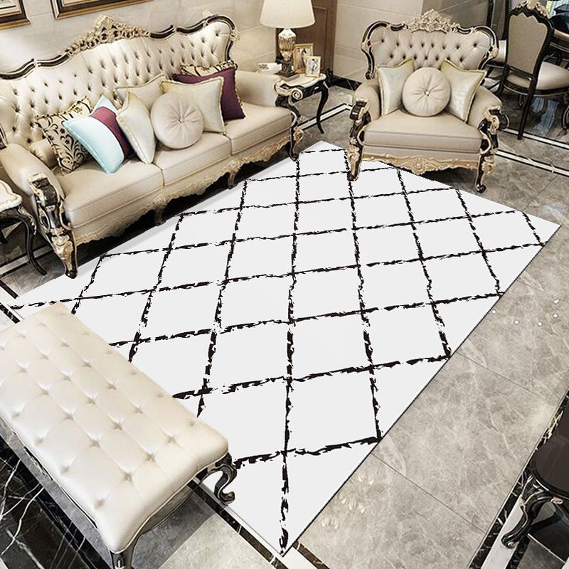 Chic Modern Area Rug Green Geometric Pattern Rug Polyester Non-Slip Backing Carpet for Home Decor